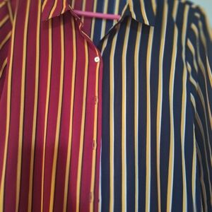 Tommy Hilfiger Blouse, Size Large, Stripe Black, Gold and Burgundy